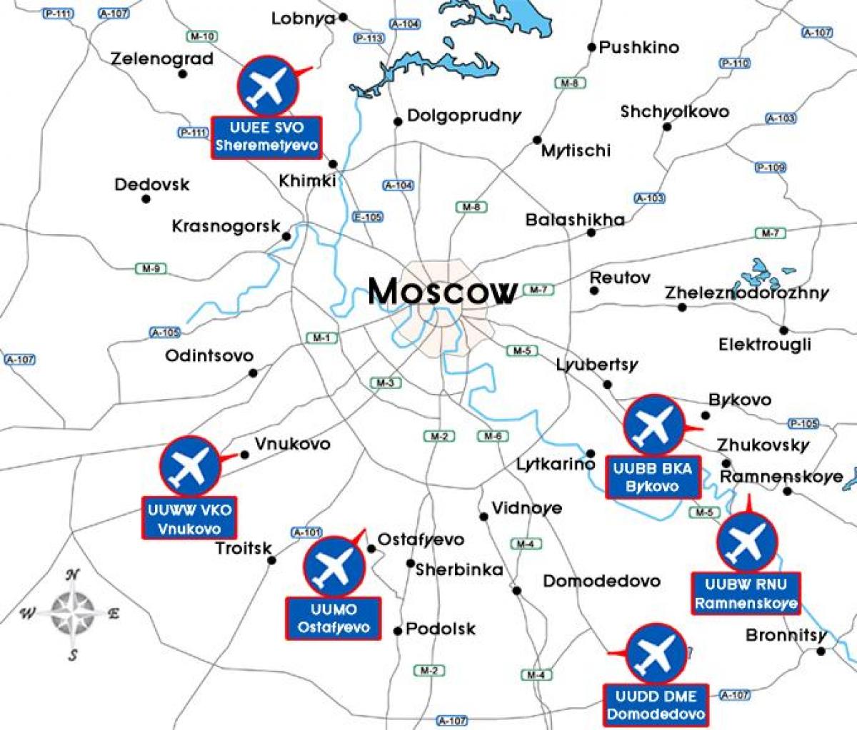 kort af Moskvas lufthavne