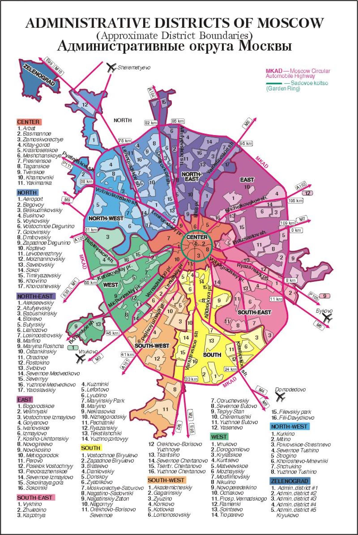 kort over Moskva arrondissement