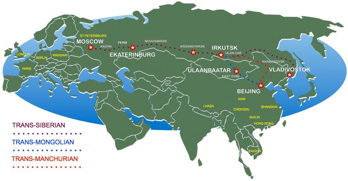 kort over Moskva til vladivostok tog rute