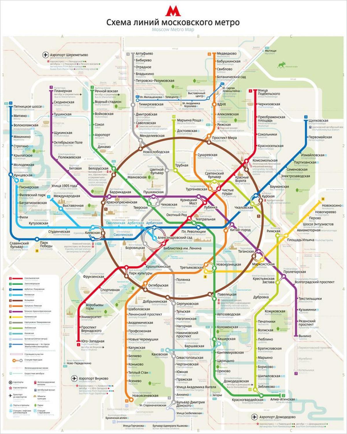 kort over Moskva metro engelsk og russisk