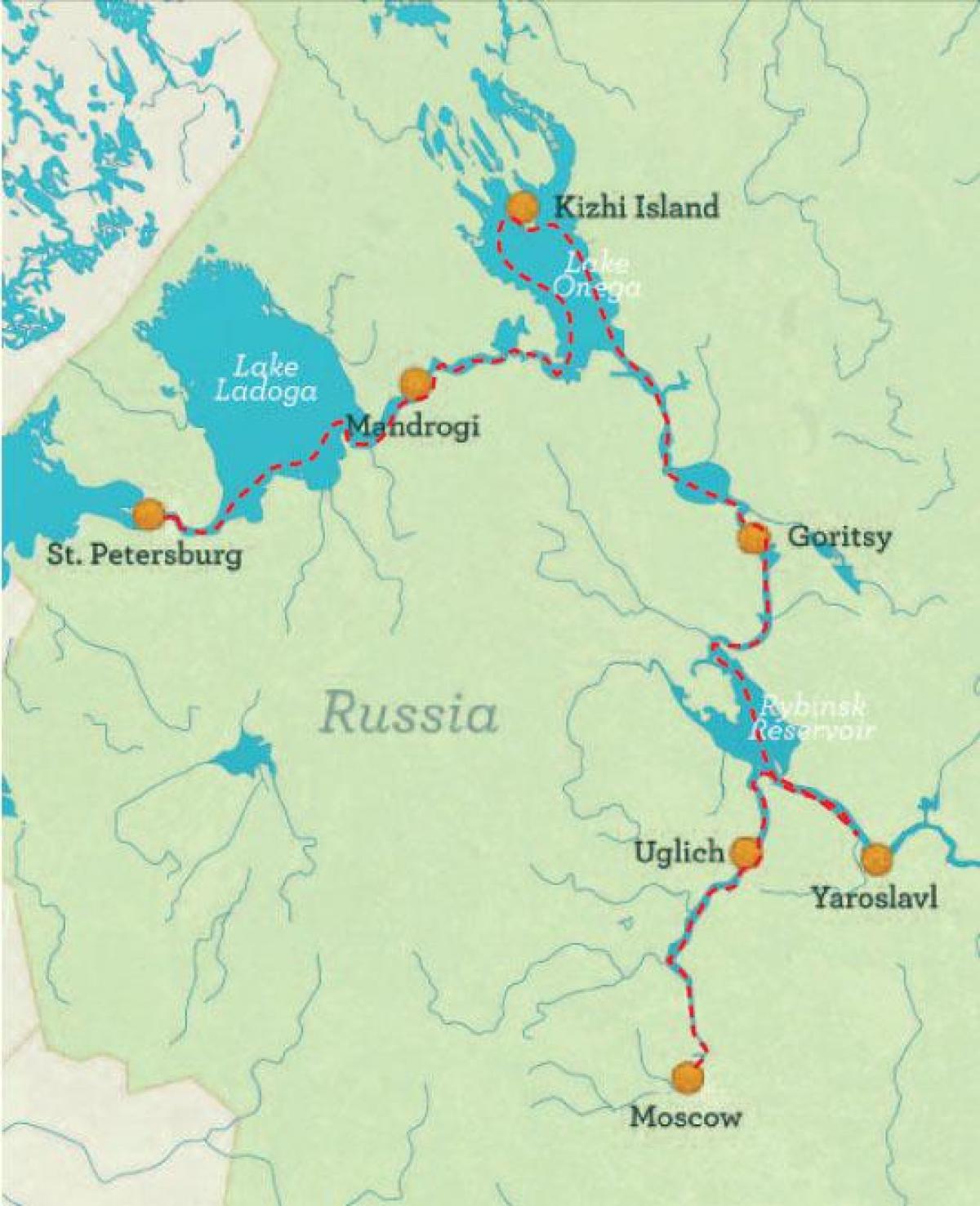 kort over St. Petersborg til Moskva krydstogt